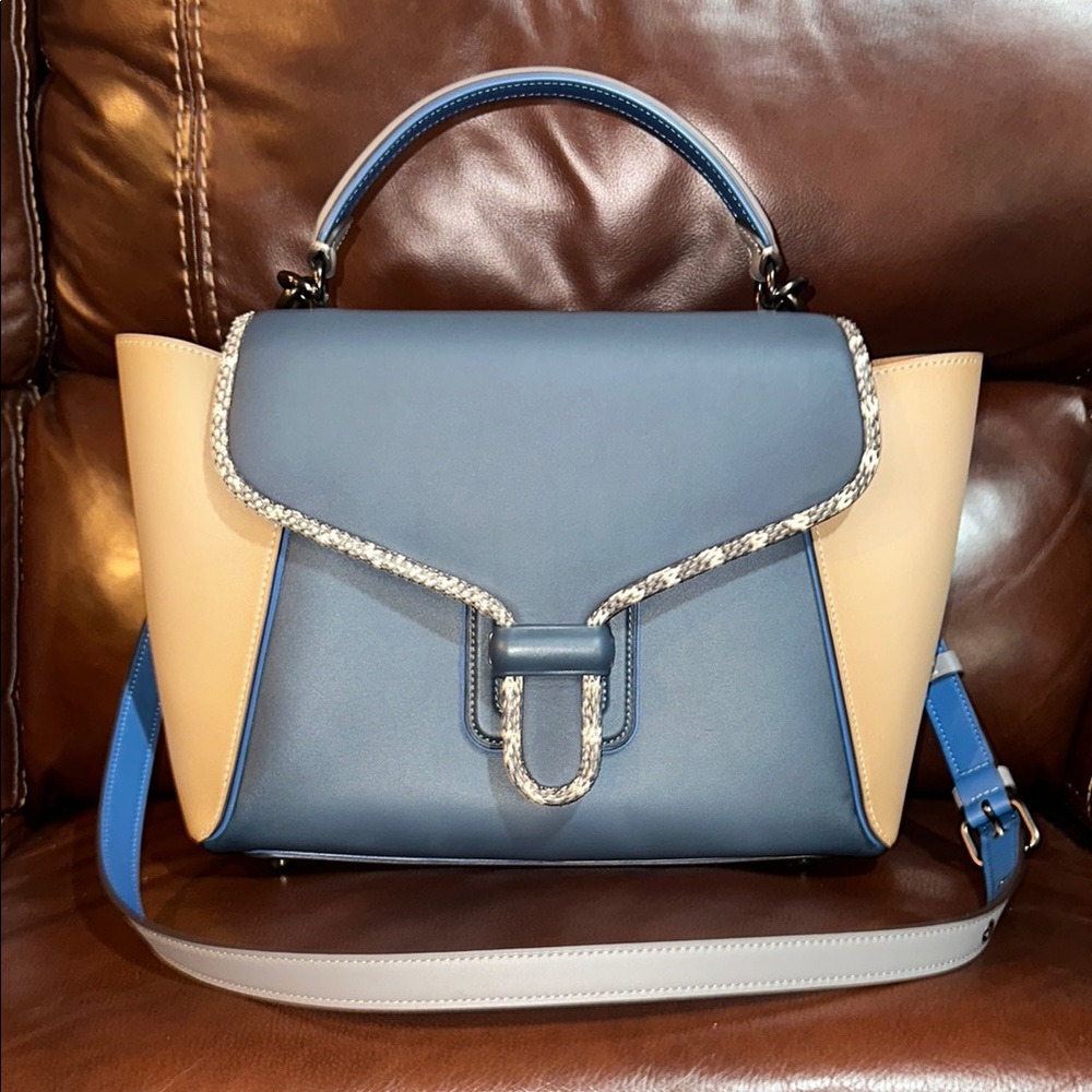 🔥🔥🔥Coach Courier Carryall In Colorblock With Snakeskin Detail Satchel Handbag - Picture 3 of 15